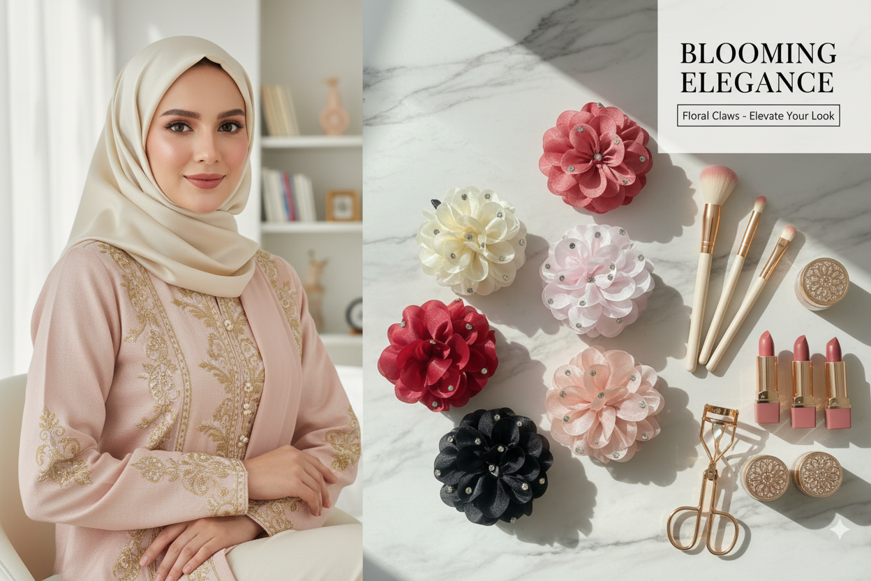 Hair accessories, makeup products, and modest fashion with hijab